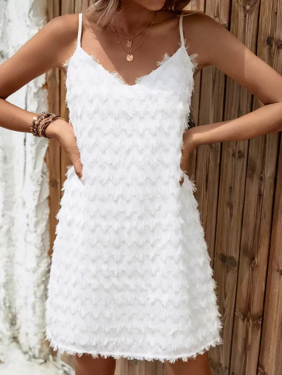 Breezaya™ Vestido Mini Vintage Romântico e Delicado com Borlas Totalmente Branco para Convidados de Casamento e Aniversário de Mulheres