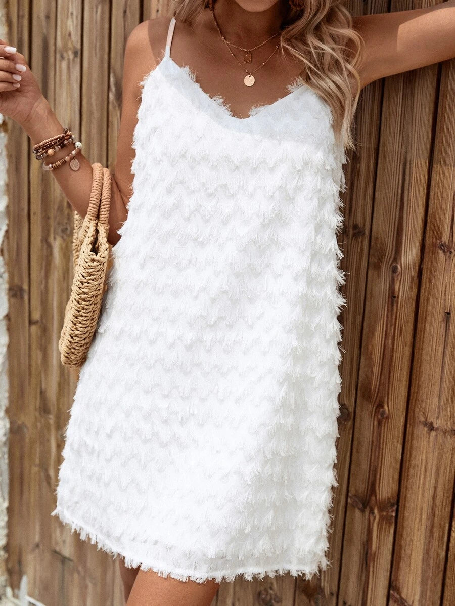 Breezaya™ Vestido Mini Vintage Romântico e Delicado com Borlas Totalmente Branco para Convidados de Casamento e Aniversário de Mulheres