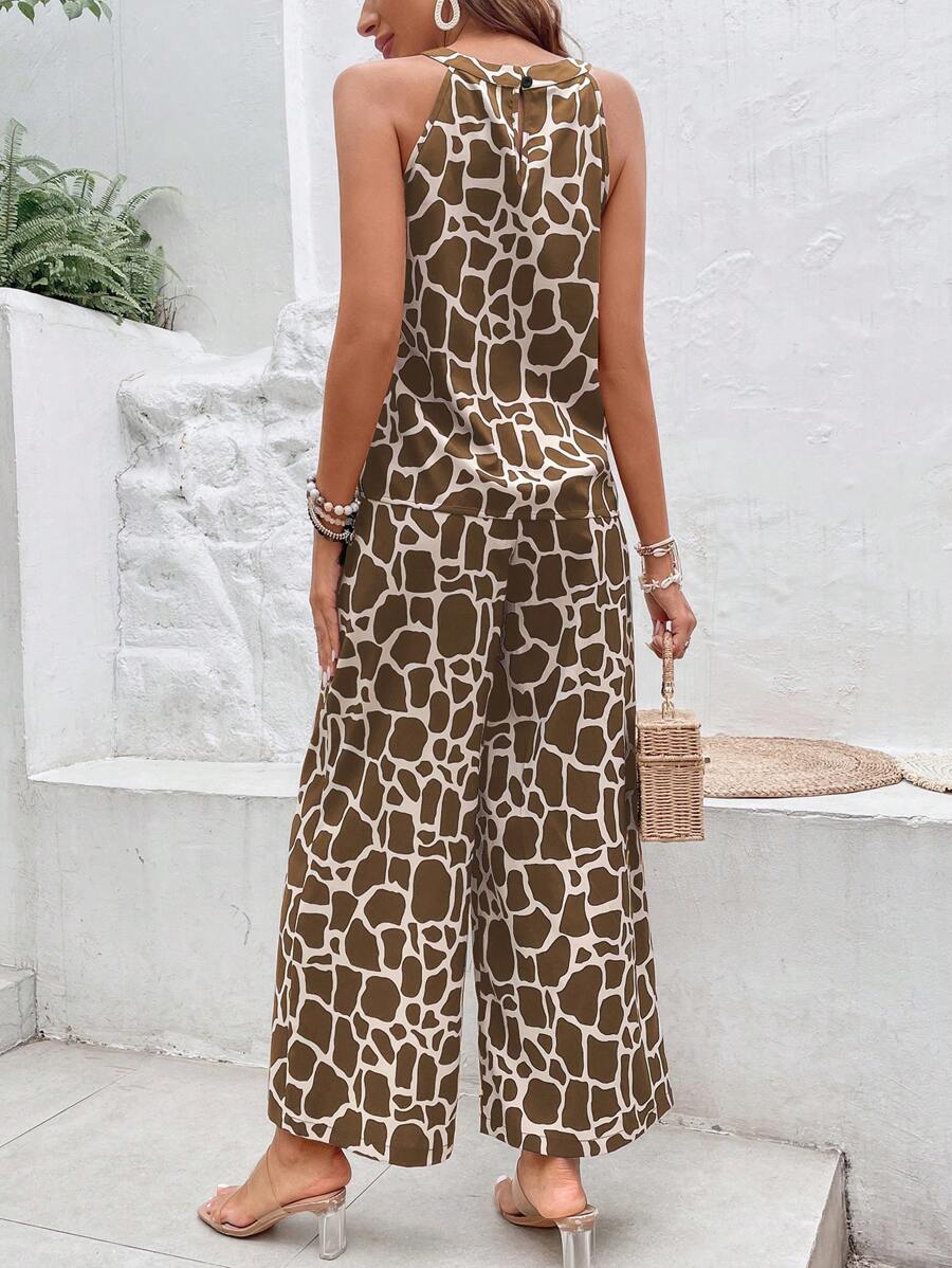 Breezaya™ 2 peças/Conjunto Regata com Estampa Geométrica e Calça