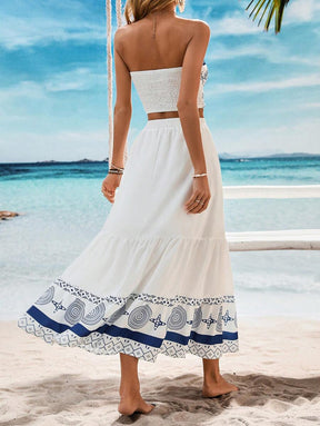 Breezaya™ Conjunto de Top Halter e Saia com Envelope Estampados para Férias na Praia