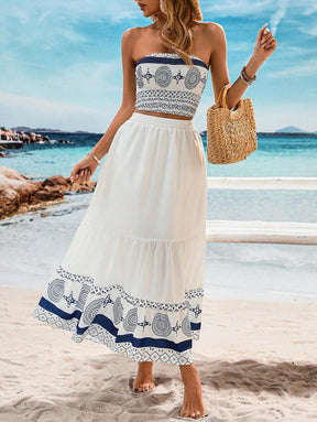 Breezaya™ Conjunto de Top Halter e Saia com Envelope Estampados para Férias na Praia