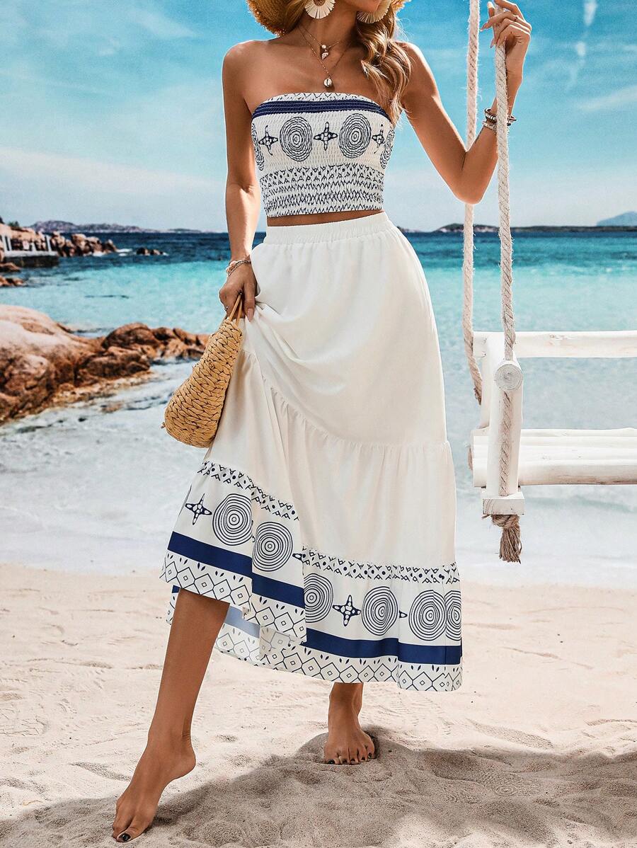 Breezaya™ Conjunto de Top Halter e Saia com Envelope Estampados para Férias na Praia