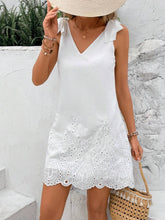 Breezaya™ Vestido Casual de Férias de Verão com Decote em V, Bordado de Ilhós, Nó no Ombro, para Praia e Férias