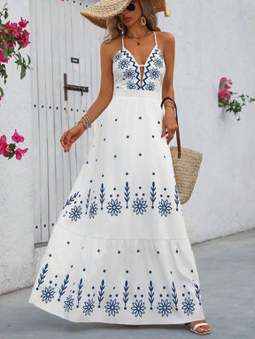 Breezaya™ Vestido Estampado Casual Cruzado Sem Costas Estilo A-Line para Férias de Primavera e Verão para Mulheres