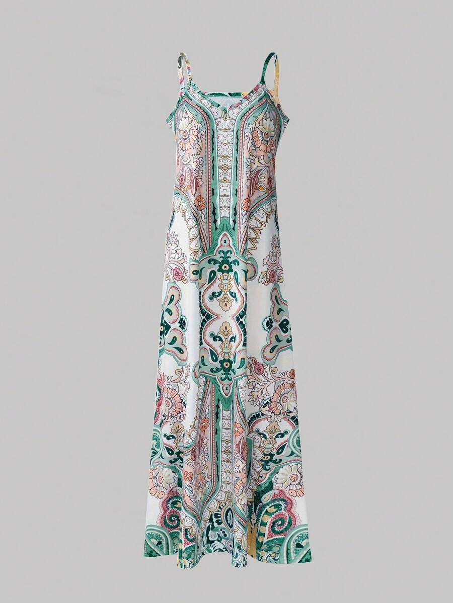 Breezaya™ Vestido Camiseta com Estampa Completa para Verão, Vestido Longo para Férias e Praia, Roupas Femininas