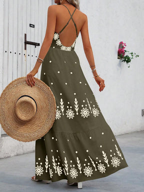 Breezaya™ Vestido Estampado Casual Cruzado Sem Costas Estilo A-Line para Férias de Primavera e Verão para Mulheres