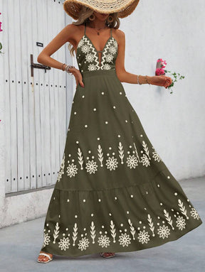 Breezaya™ Vestido Estampado Casual Cruzado Sem Costas Estilo A-Line para Férias de Primavera e Verão para Mulheres