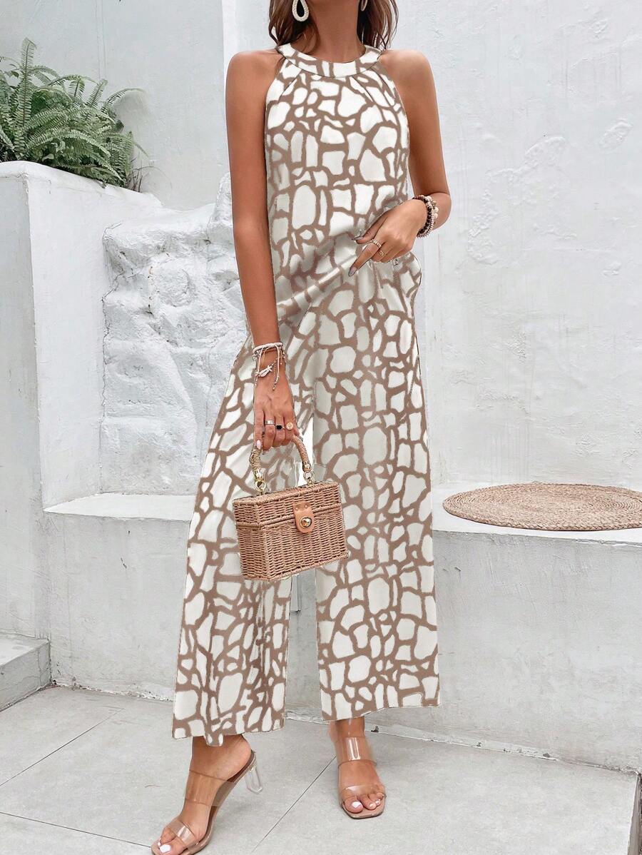 Breezaya™ 2 peças/Conjunto Regata com Estampa Geométrica e Calça