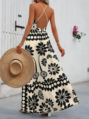 Breezaya™ Vestido Estampado Casual Cruzado Sem Costas Estilo A-Line para Férias de Primavera e Verão para Mulheres