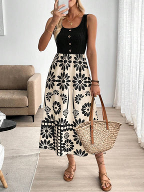 Breezaya™ Vestido de Corpo Colante Sem Mangas com Estampa Floral Mesclada, Estilo de Férias Feminino