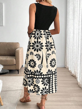 Breezaya™ Vestido de Corpo Colante Sem Mangas com Estampa Floral Mesclada, Estilo de Férias Feminino