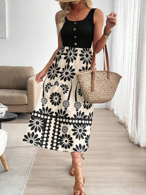 Breezaya™ Vestido de Corpo Colante Sem Mangas com Estampa Floral Mesclada, Estilo de Férias Feminino