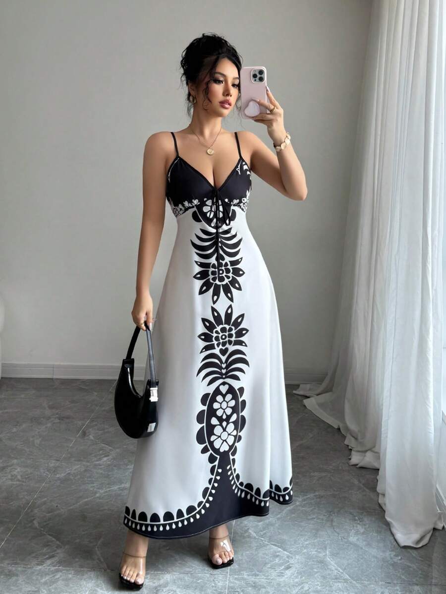 Breezaya™ Vestido Estampado de Decote em V, com Alças Finas