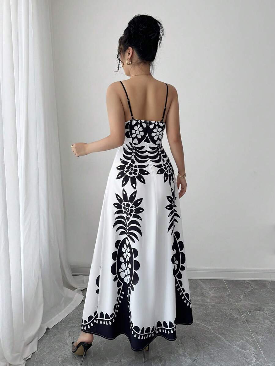 Breezaya™ Vestido Estampado de Decote em V, com Alças Finas