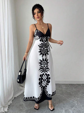 Breezaya™ Vestido Estampado de Decote em V, com Alças Finas