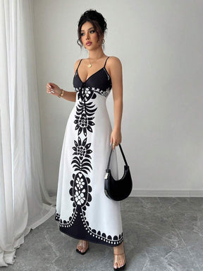 Breezaya™ Vestido Estampado de Decote em V, com Alças Finas