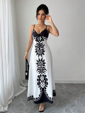 Breezaya™ Vestido Estampado de Decote em V, com Alças Finas