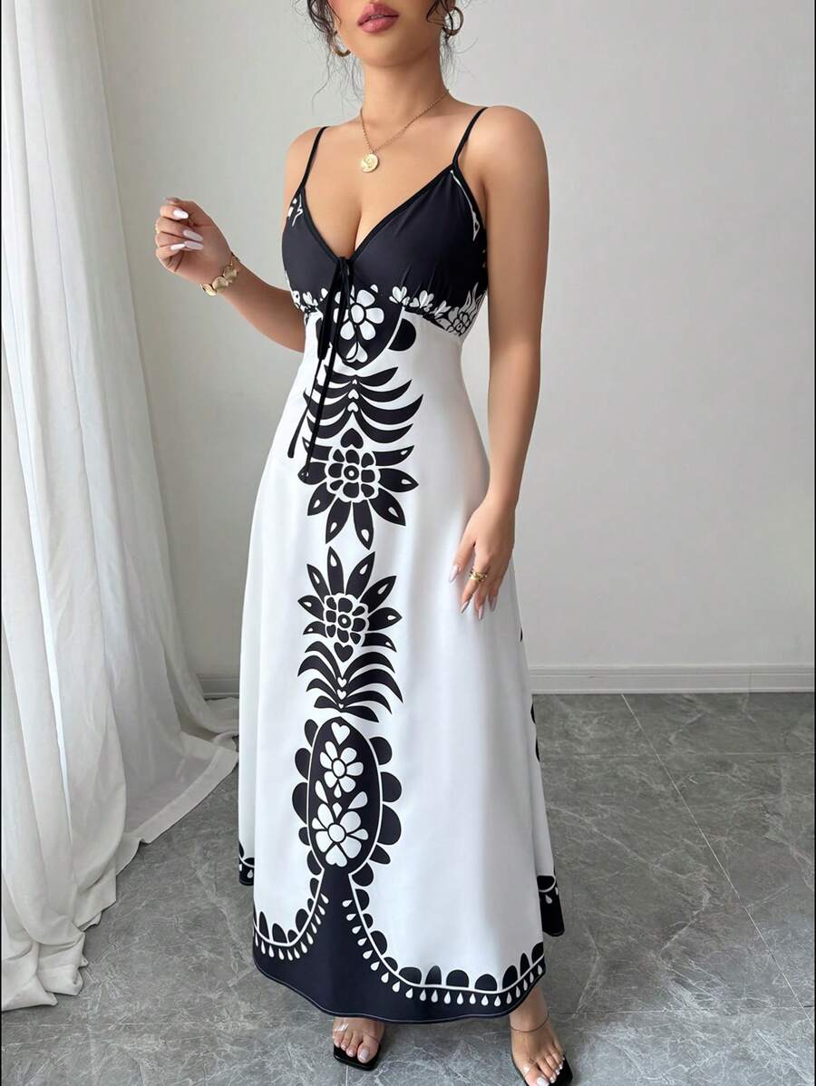 Breezaya™ Vestido Estampado de Decote em V, com Alças Finas