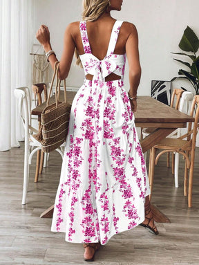 Breezaya™ Vestido Casual, Sem Mangas, Design de Cintura com Estampa Azul e Branca