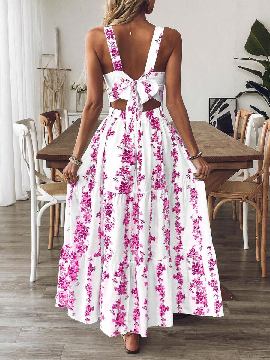 Breezaya™ Vestido Casual, Sem Mangas, Design de Cintura com Estampa Azul e Branca