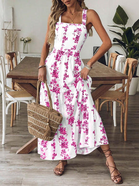 Breezaya™ Vestido Casual, Sem Mangas, Design de Cintura com Estampa Azul e Branca