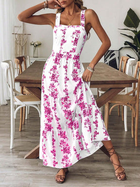 Breezaya™ Vestido Casual, Sem Mangas, Design de Cintura com Estampa Azul e Branca