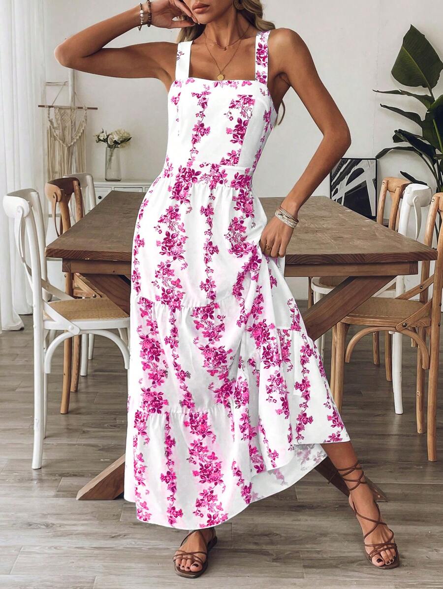 Breezaya™ Vestido Casual, Sem Mangas, Design de Cintura com Estampa Azul e Branca