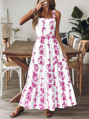 Breezaya™ Vestido Casual, Sem Mangas, Design de Cintura com Estampa Azul e Branca