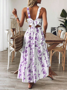 Breezaya™ Vestido Casual, Sem Mangas, Design de Cintura com Estampa Azul e Branca