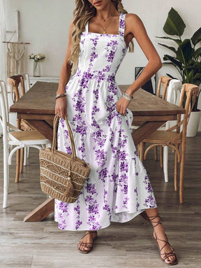 Breezaya™ Vestido Casual, Sem Mangas, Design de Cintura com Estampa Azul e Branca