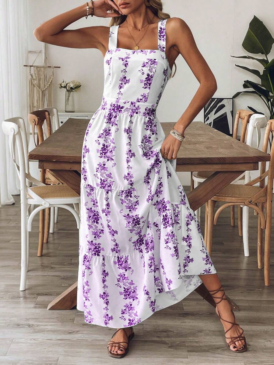 Breezaya™ Vestido Casual, Sem Mangas, Design de Cintura com Estampa Azul e Branca