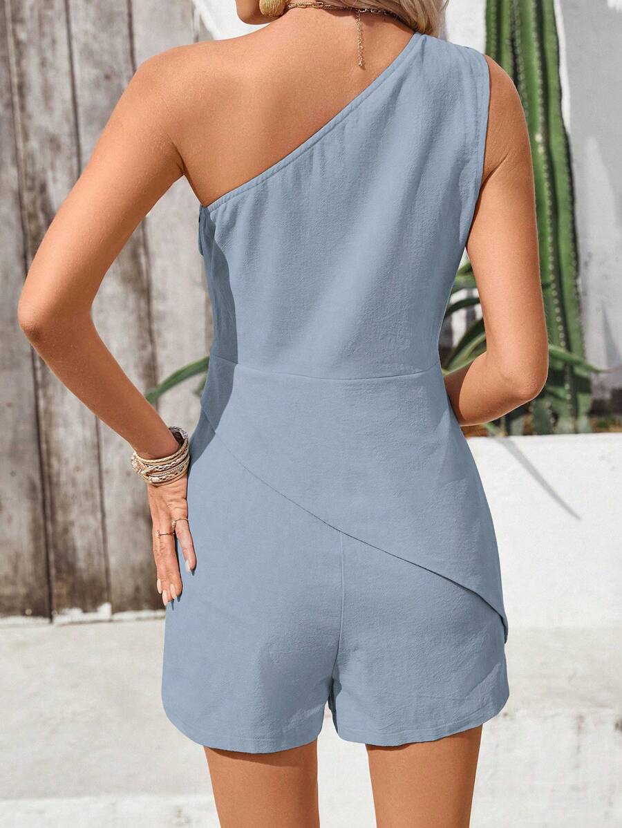 Breezaya™ Macaquinho Feminino de Cor Sólida Sem Mangas, Vestimenta Casual de Férias