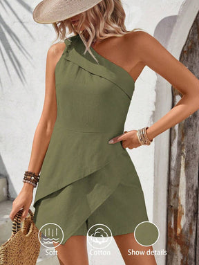 Breezaya™ Macaquinho Feminino de Cor Sólida Sem Mangas, Vestimenta Casual de Férias