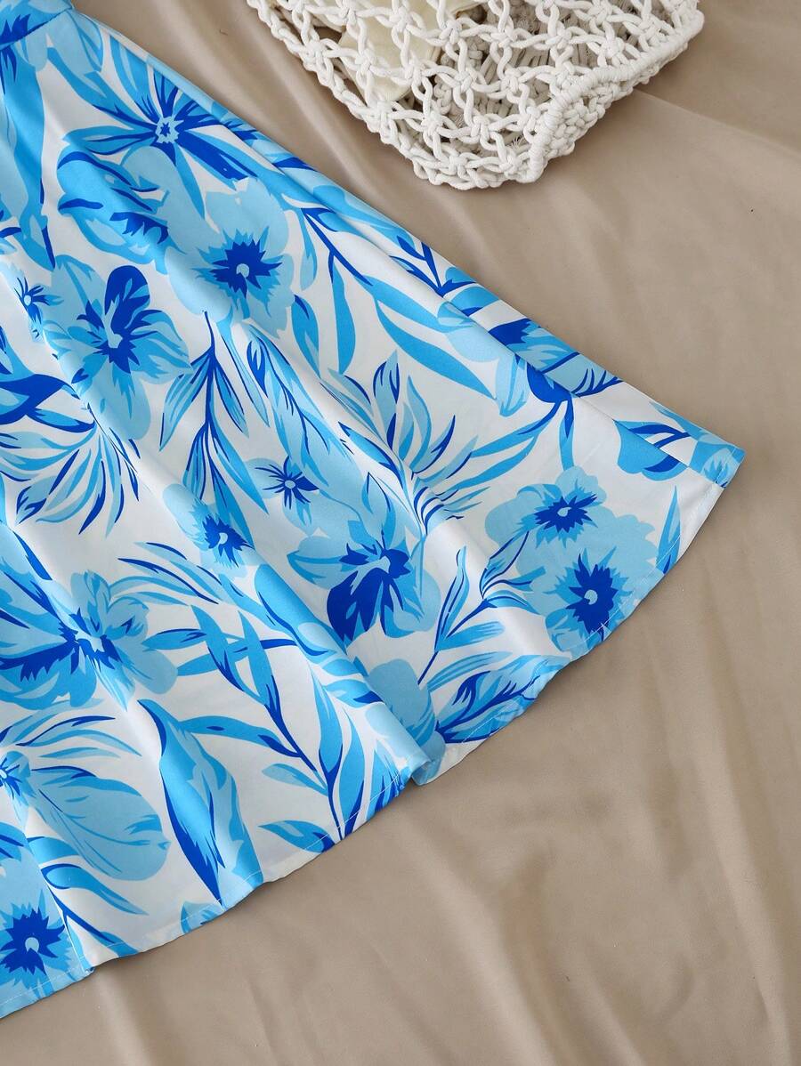 Breezaya™ Vestido Cropped Mini com Busto Franzido e Amarração Frontal em Estampa Floral Miúda Feminino