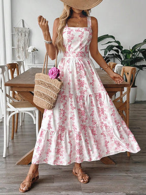 Breezaya™ Vestido Casual, Sem Mangas, Design de Cintura com Estampa Azul e Branca