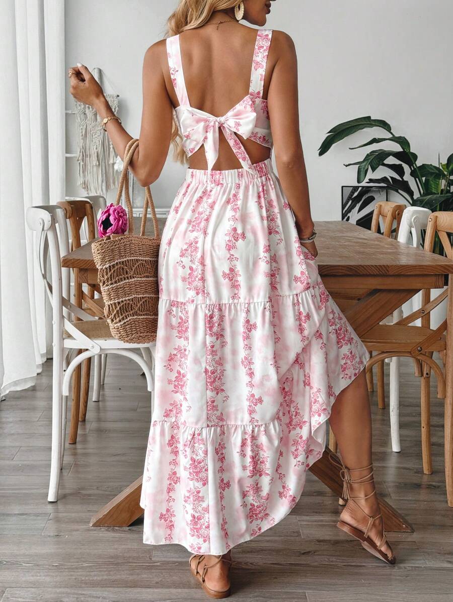 Breezaya™ Vestido Casual, Sem Mangas, Design de Cintura com Estampa Azul e Branca