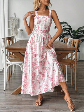 Breezaya™ Vestido Casual, Sem Mangas, Design de Cintura com Estampa Azul e Branca