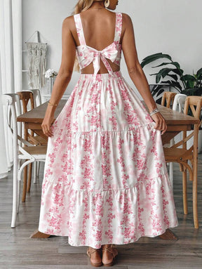 Breezaya™ Vestido Casual, Sem Mangas, Design de Cintura com Estampa Azul e Branca