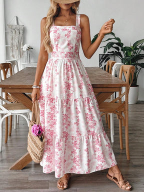 Breezaya™ Vestido Casual, Sem Mangas, Design de Cintura com Estampa Azul e Branca