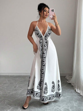 Breezaya™ Vestido de Decote em V Profundo com Estampa Floral para Mulheres, Vestido de Verão Estilo Maillard, Roupas de Verão Marrom para Universidade