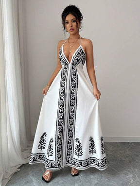 Breezaya™ Vestido de Decote em V Profundo com Estampa Floral para Mulheres, Vestido de Verão Estilo Maillard, Roupas de Verão Marrom para Universidade