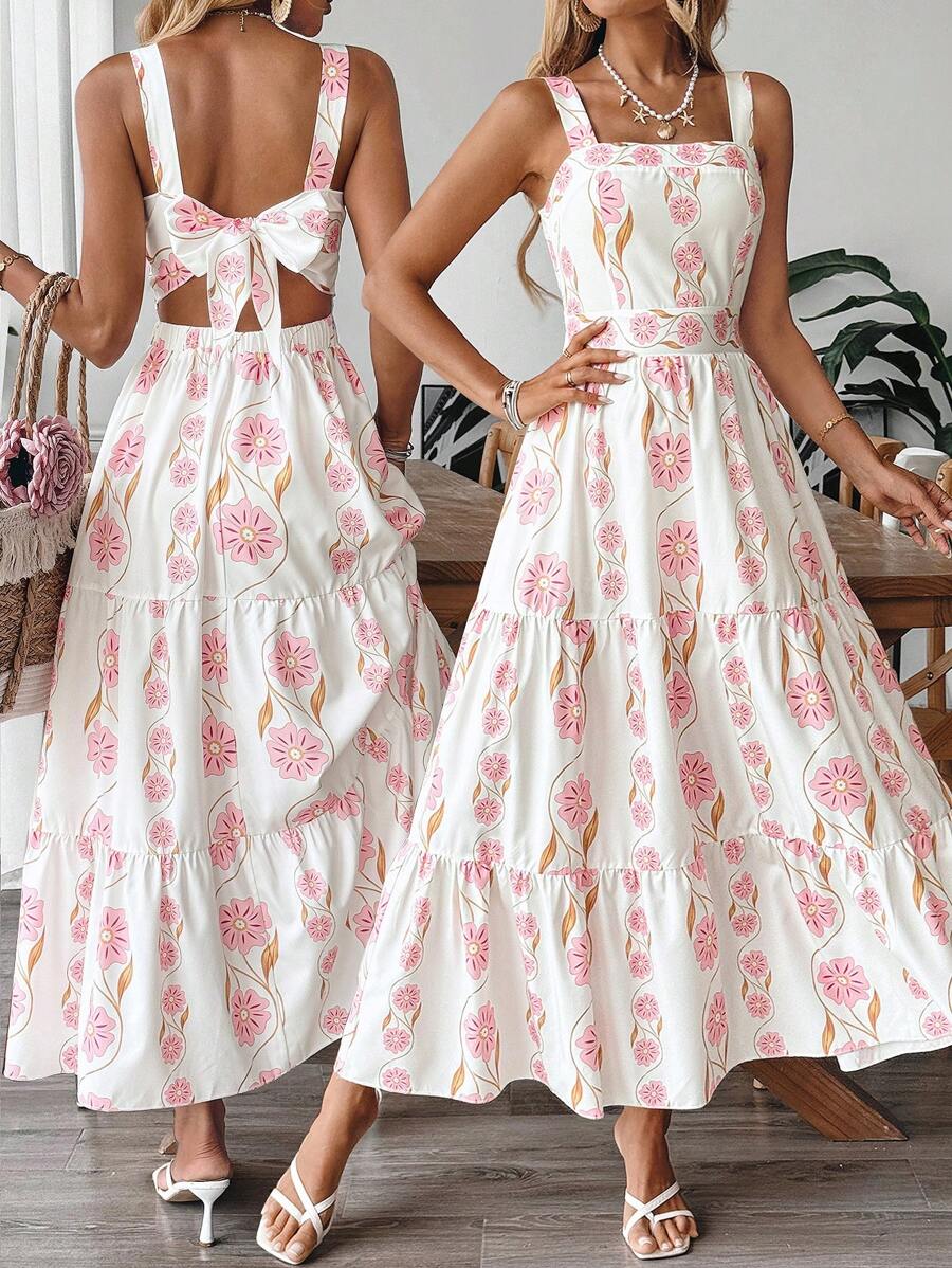 Breezaya™ Vestido Casual, Sem Mangas, Design de Cintura com Estampa Azul e Branca