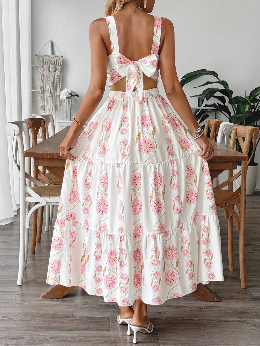 Breezaya™ Vestido Casual, Sem Mangas, Design de Cintura com Estampa Azul e Branca