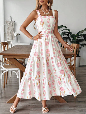 Breezaya™ Vestido Casual, Sem Mangas, Design de Cintura com Estampa Azul e Branca