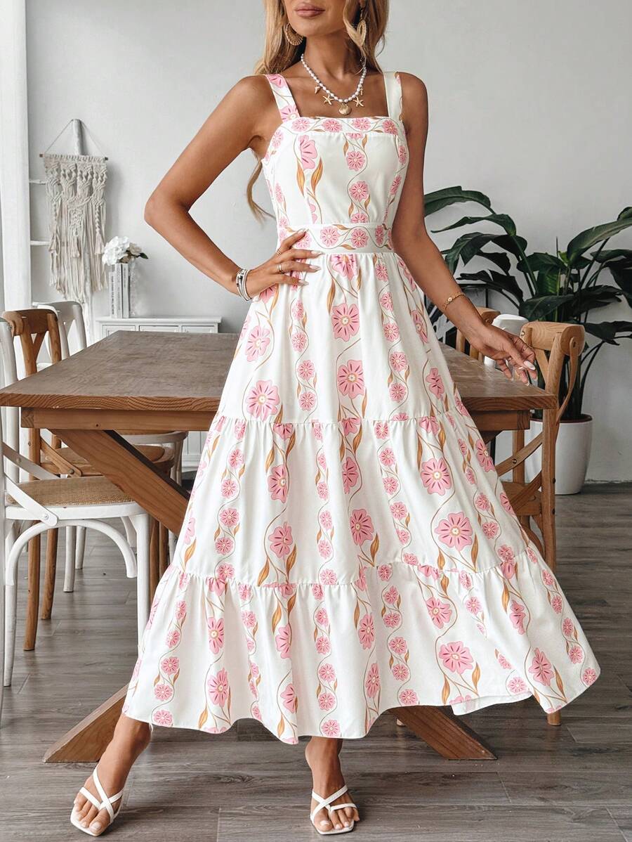 Breezaya™ Vestido Casual, Sem Mangas, Design de Cintura com Estampa Azul e Branca