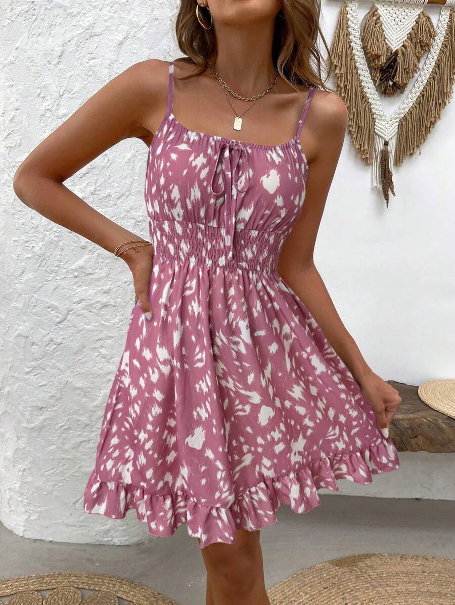 Breezaya™ Vestido casual de alça do tipo spaghetti com estampa all-over para férias