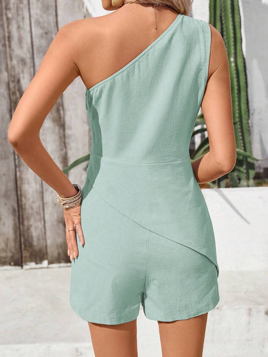 Breezaya™ Macaquinho Feminino de Cor Sólida Sem Mangas, Vestimenta Casual de Férias