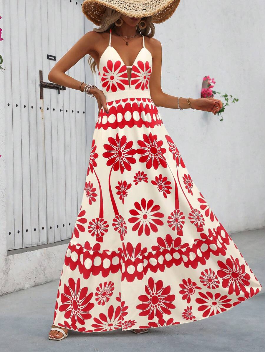 Breezaya™ Vestido Estampado Casual Cruzado Sem Costas Estilo A-Line para Férias de Primavera e Verão para Mulheres