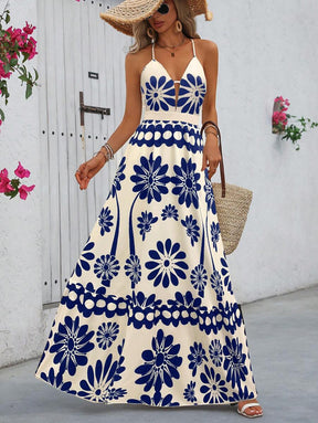 Breezaya™ Vestido Estampado Casual Cruzado Sem Costas Estilo A-Line para Férias de Primavera e Verão para Mulheres