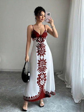 Breezaya™ Vestido Estampado de Decote em V, com Alças Finas